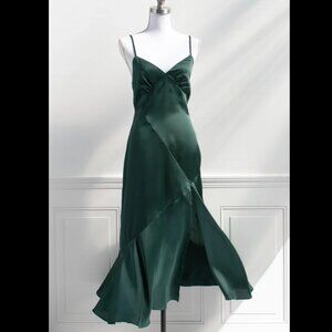 Dress Forum Green Satin Midi Dress Vintage Style Size Medium